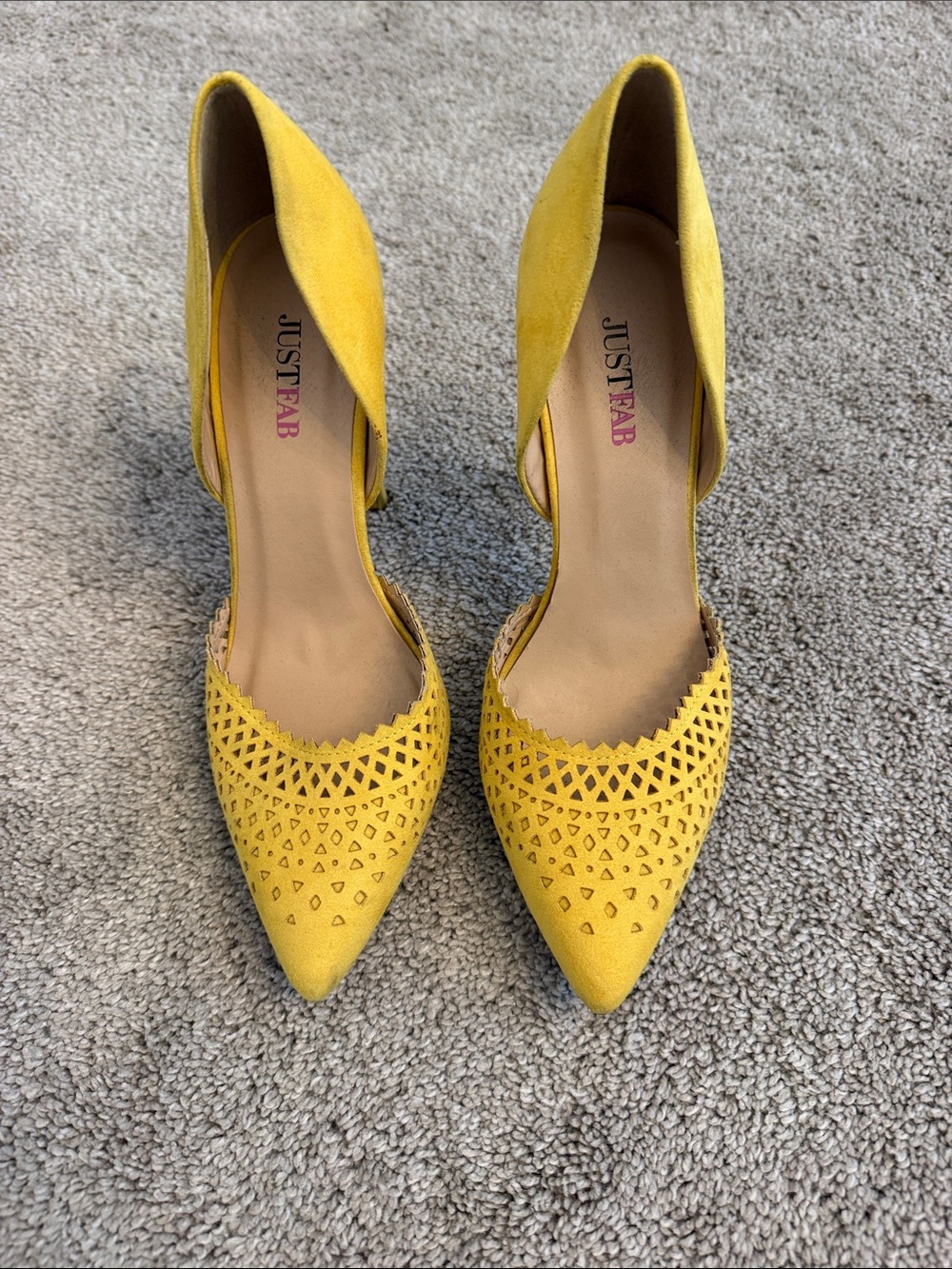JustFab Bright Yellow Laser-Cut D'Orsay Pointed Heels